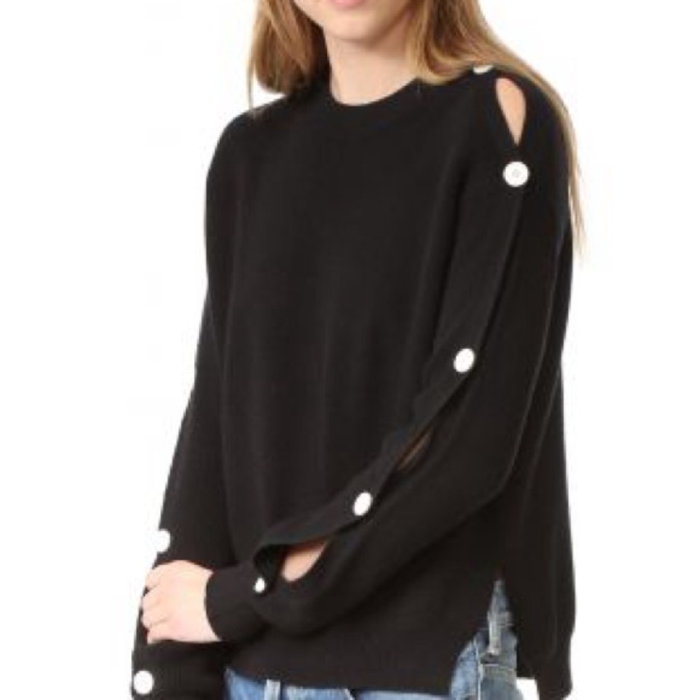 Helmut Lang Button-Sleeve Sweater Black Cotton-Cashmere Knit